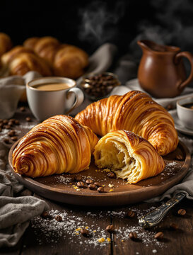 Savoring Delicious Freshly Baked Croissants Served with Coffee in a Warm Inviting Atmosphere