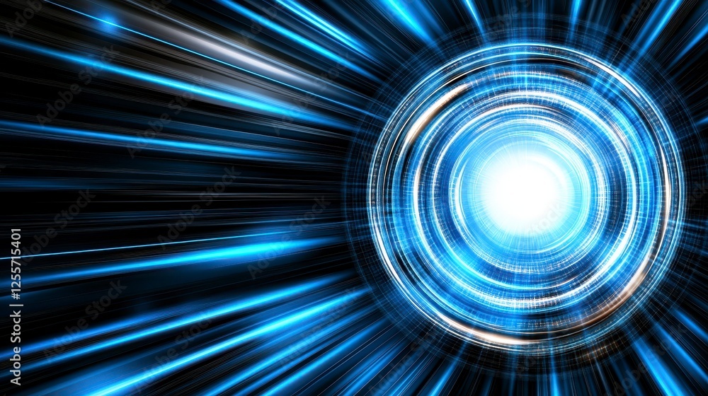 Aufkleber dynamic abstract background featuring a central glowing circle surrounded by concentric rings and ra