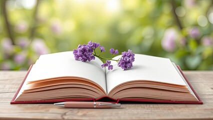 Open Book Lilac Flowers Pen Spring Nature Background