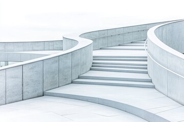 Fototapeta premium Concrete Curves and Steps: A minimalist abstract image featuring a sleek concrete staircase curving upwards, leading the eye on a journey of progress and growth.