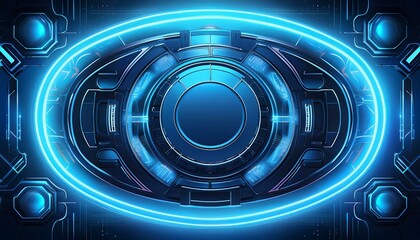 neon blue futuristic frames illuminate a dark background featuring geometric tech designs including oval asymmetric polygon round and rhombus shapes ideal for cyberpunk game interfaces or sci fi