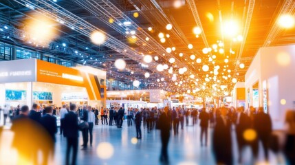 Buzzing with Energy: A bustling trade show floor filled with attendees and exhibitors, capturing the vibrancy and excitement of a major industry event.