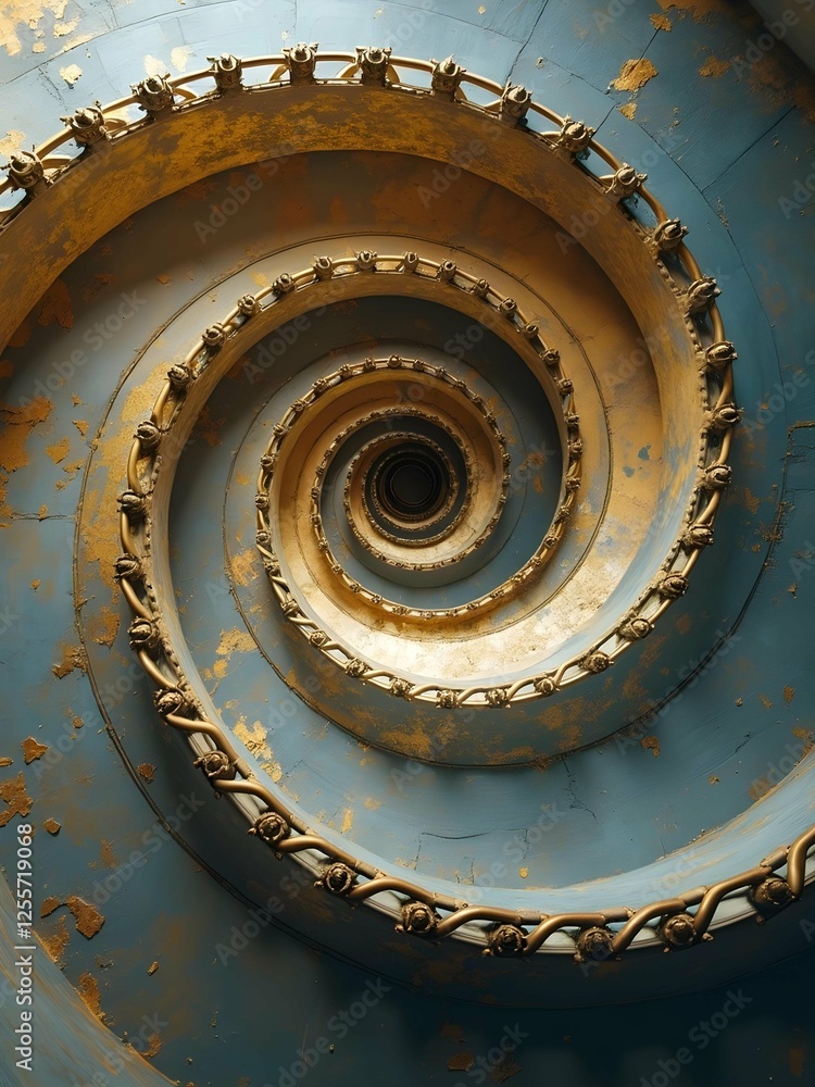 Poster A mesmerizing, spiraling staircase descends into darkness, illuminated by a single light at the bottom, creating a sense of depth and mystery