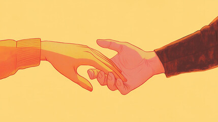 A warm and emotional minimalist illustration of two hands gently touching, symbolizing love, connection, and farewell against a soft yellow background.