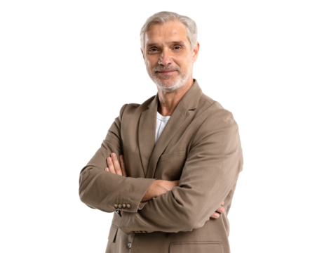 Serious middle-aged man posing on transparent background with copy space - Powered by Adobe