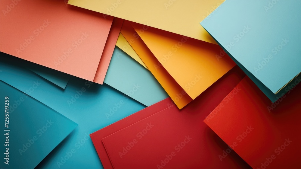 Poster stacked papers in various colors, ideal for background or design use