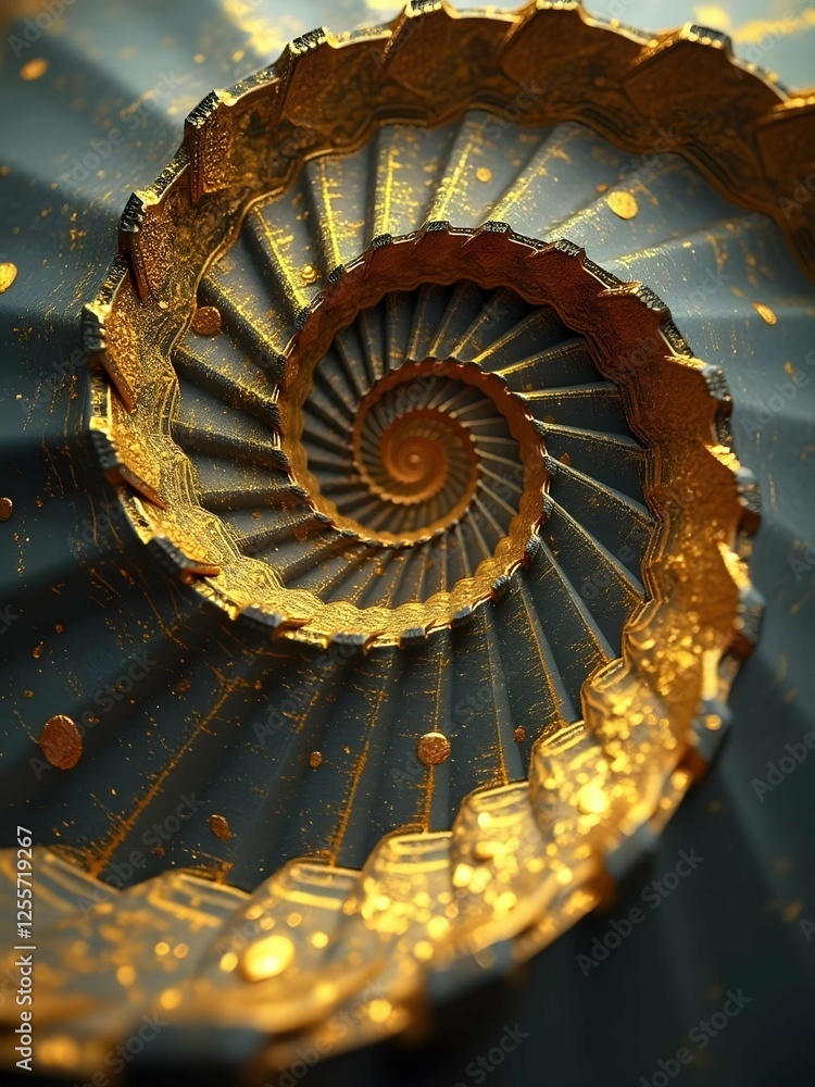 Poster A mesmerizing, spiraling staircase descends into darkness, illuminated by a single light at the bottom, creating a sense of depth and mystery