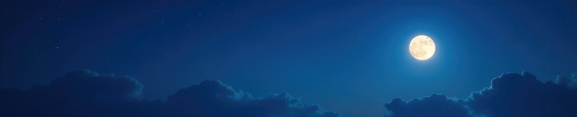 Glowing moonlight illuminates dark blue evening sky with stars, glow, twilight scene, atmospheric lighting