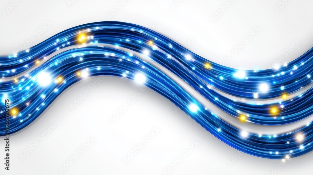Aufkleber abstract design featuring flowing, wavy lines of shimmering blue with embedded golden sparkles on a 