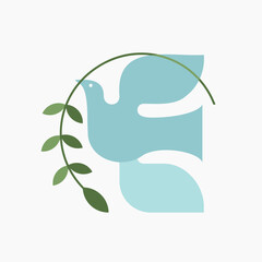 Minimalist Dove of Peace with Olive Branch