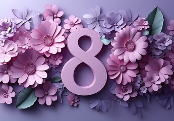 Lavender Number 8 with Purple and Pink Paper Flowers
