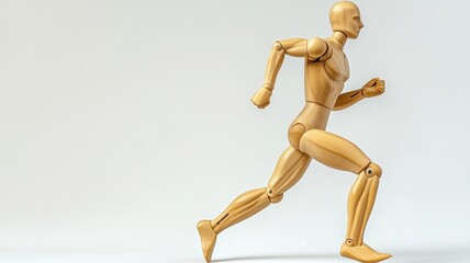 3d model of running wooden figure minimalist studio ambiance and motion concept