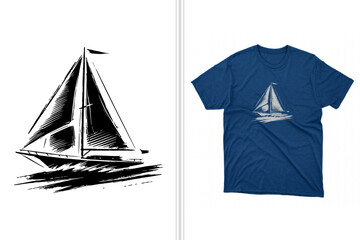 Sail ship in brush art style vector for vintage nautical t-shirt design © ArtCommercial