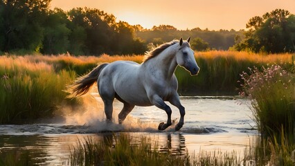 horse at sunset generated with ai