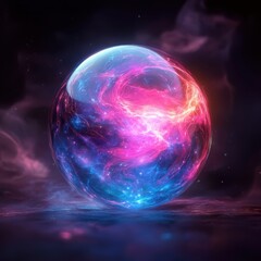 Obraz premium Cosmic energy sphere digital realm abstract art ethereal environment close-up view vibrant concept
