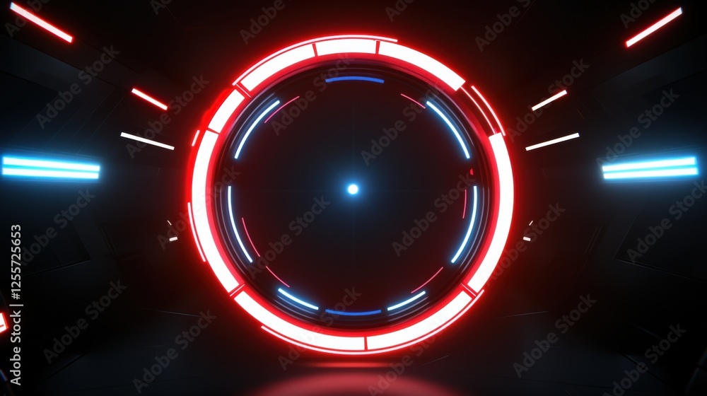 Poster dynamic neon circular portal futuristic space digital design dark environment abstract viewpoint tec