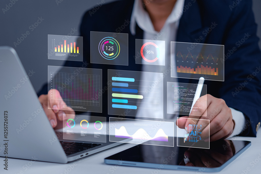 Poster big data visualization, ai-driven insights, business performance tracking, real-time analytics, futu