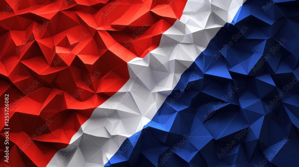 Poster abstract triangular pattern in red white and blue: a modern geometric design