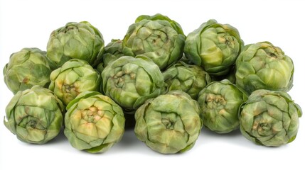 Obraz premium Fresh Green Artichokes Gathered Together on a White Background for Culinary Use