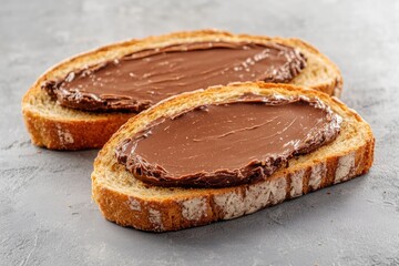 Freshly baked bread with rich chocolate spread, perfect for a snack or dessert