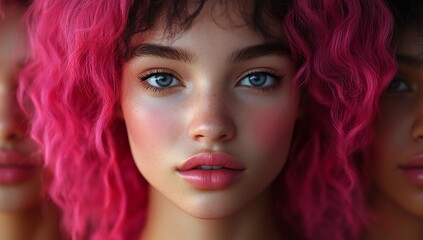 Naklejka premium Close-Up of Vibrant Pink Wavy Hair with Textured Details
