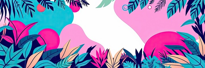 Obraz premium Vibrant Tropical Leaves Pink Teal Abstract Floral Background
