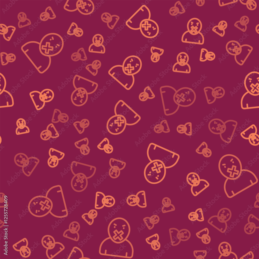 Poster brown line censor and freedom of speech concept icon isolated seamless pattern on red background. me