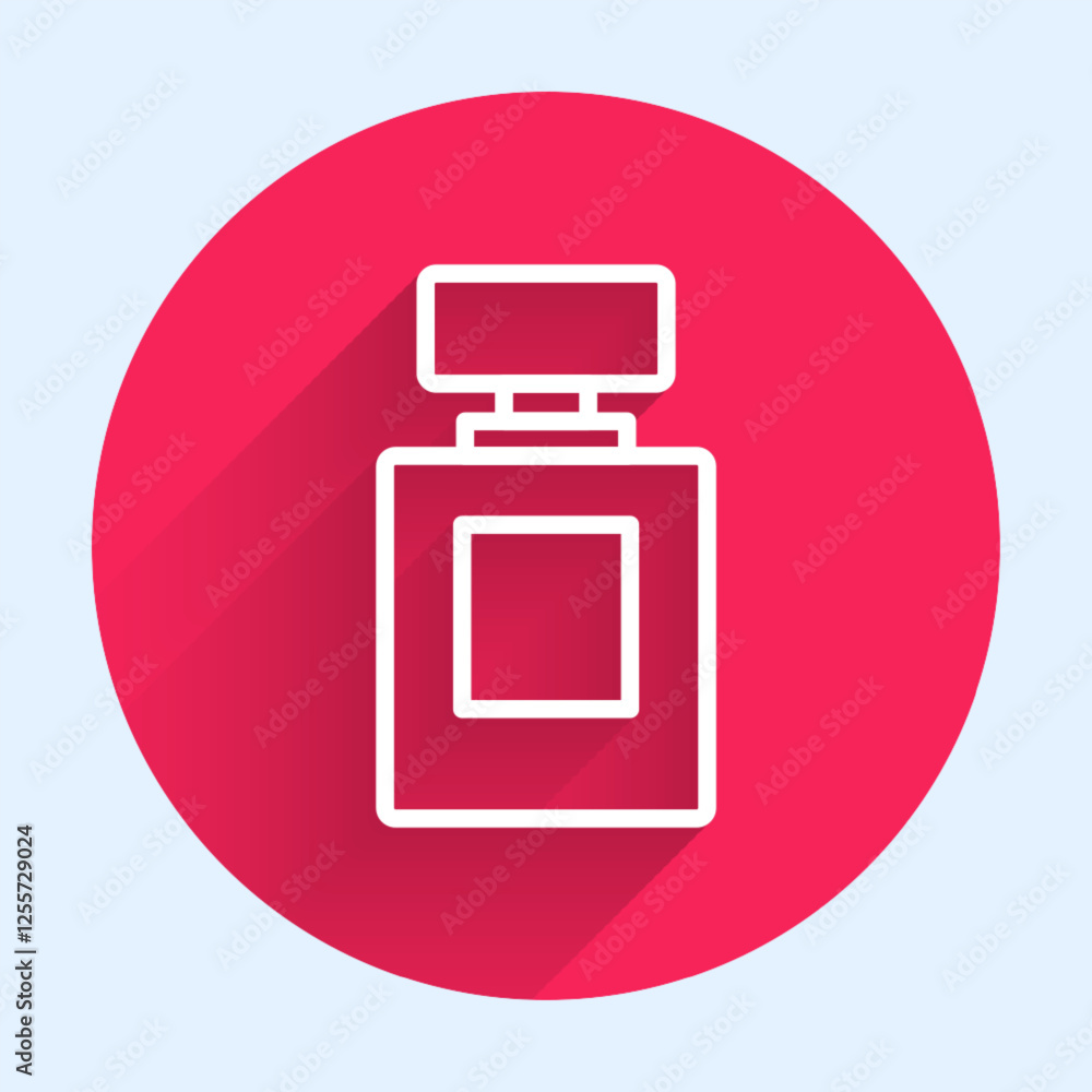 Poster white line perfume icon isolated with long shadow background. red circle button. vector