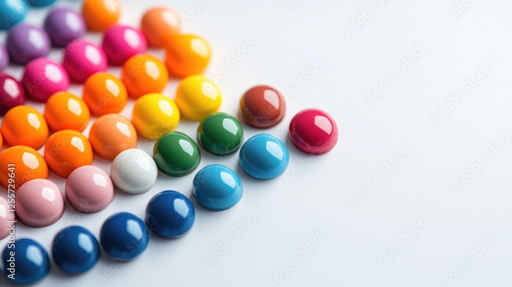 Poster colorful paint blobs arranged in rows on white background