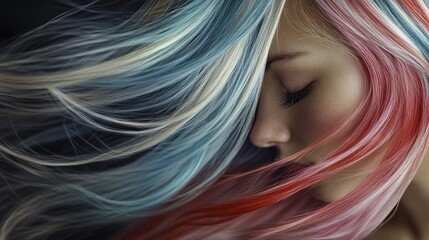 Naklejka premium Close-up of a woman with vibrant and unusual hair color, suitable for use in articles about fashion, beauty, or individuality
