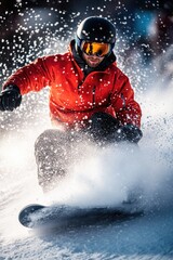 A person snowboarding down a snowy mountain slope
