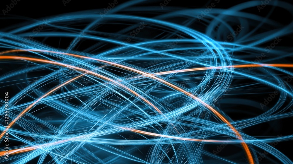 Poster dynamic light trails abstract art digital design dark background close-up perspective visual energy