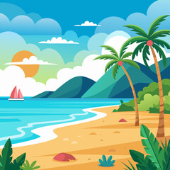 tropical beach with palm trees and sea