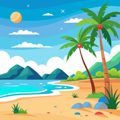 tropical beach with palm trees and sea