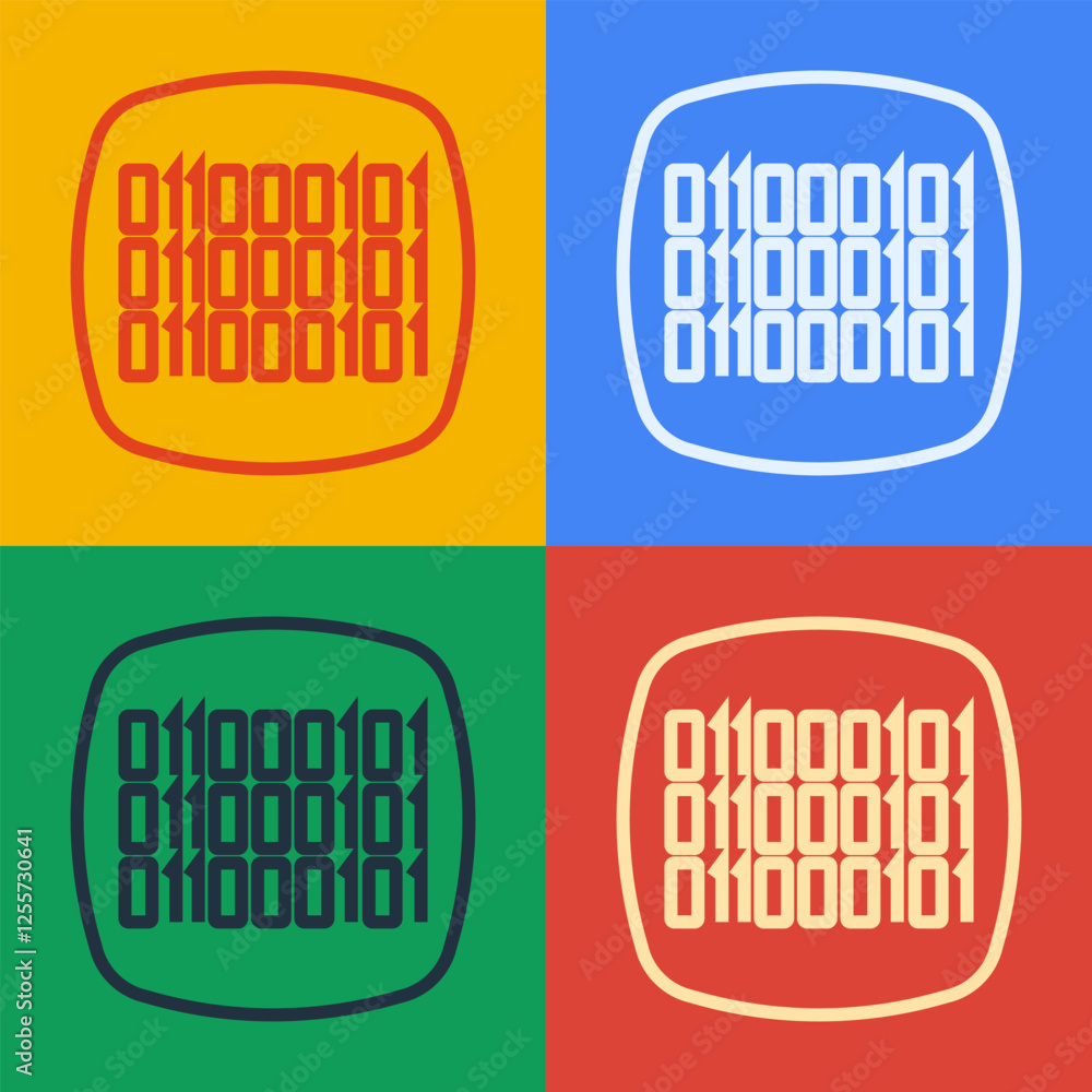 Poster pop art line binary code icon isolated on color background. vector