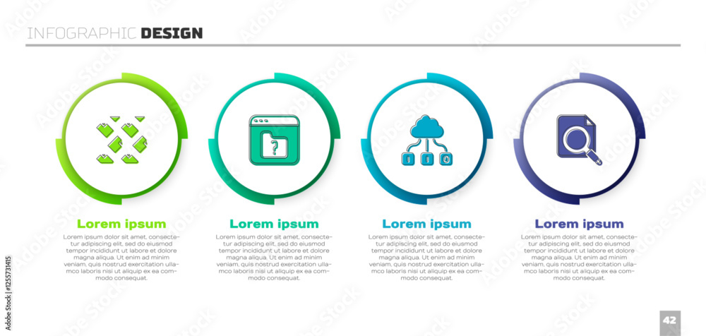 Poster set data stream, file missing, cloud technology data transfer and search concept with folder. busine