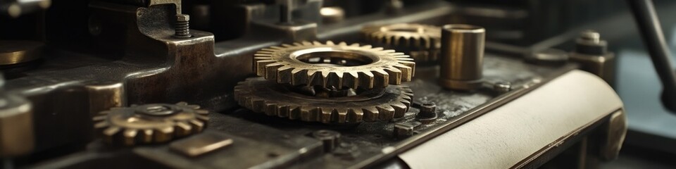 Mechanical machinery parts with intricate gearwork, ideal for use in illustrations or diagrams
