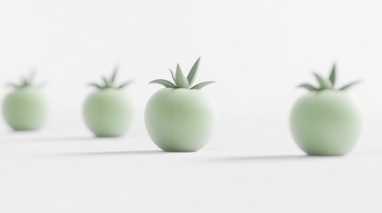 Still Life of Minimalist Green Tomatoes on a White Surface with Soft Lighting and Simple Arrangement