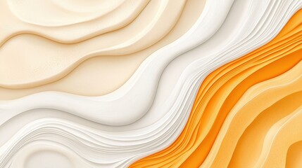 Abstract Waves of Creamy White and Bright Orange in Flowing Textured Background Design