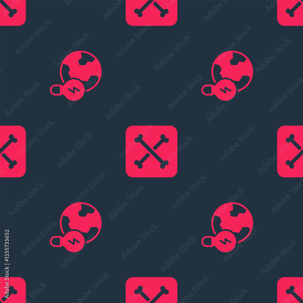 Poster set global planet with bulb and archeology on seamless pattern. vector