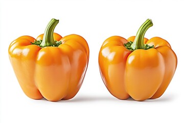 Two Fresh Orange Bell Peppers Isolated on White Background with Vibrant Colors