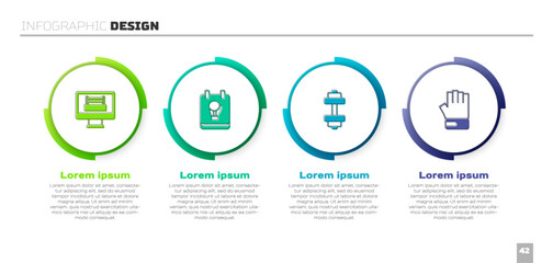 Set Boxing ring, glove, Dumbbell and MMA. Business infographic template. Vector
