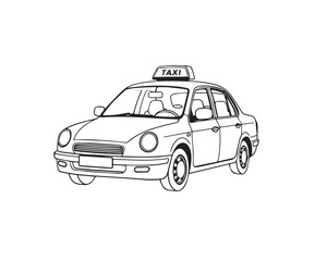 5. Line art illustration of a taxi, strong hard light, layered papier-mâché texture, black and white, sculpted look, harsh shadows, clear background, easy to color, Vector. © AhmadReshad