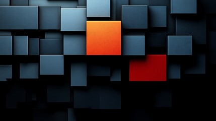 Abstract Dark Grey Cubes With Orange And Red Accents