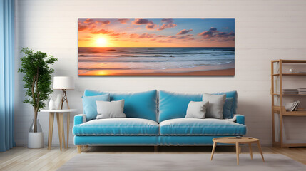 Vibrant Sunset Beach Panorama Canvas Wall Art for Modern Living Room Decor