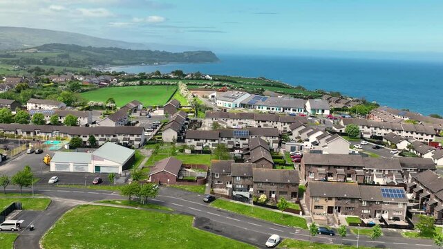 Aerial view of Residential homes and Business in Larne Town Co Antrim Northern Ireland