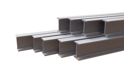 Steel beams H shape profile isolated on white, transparent