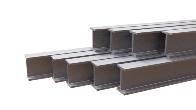 Steel beams H shape profile isolated on white, transparent