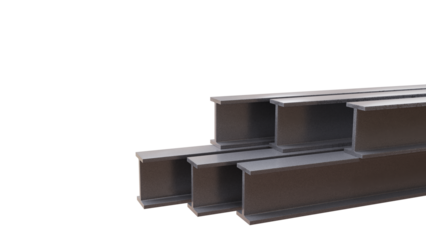 Steel beams H shape profile isolated on white, transparent