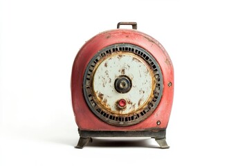 A classic clock with red and white face sits on a table, perfect for home decor or office use